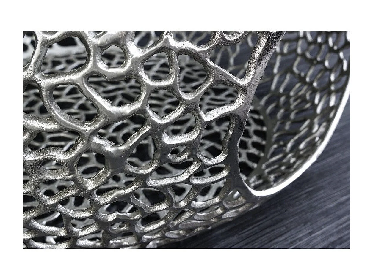 Table basse METRIX ronde 74 cm argentée avec plateau en verre trempé noir – Table basse design avec niches