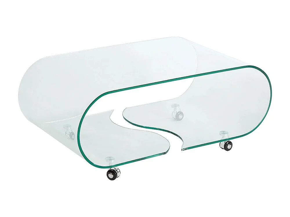 Glas Couchtisch HOLOW mit Rollen – Asymmetrischer Design Couchtisch aus gehärtetem Glas