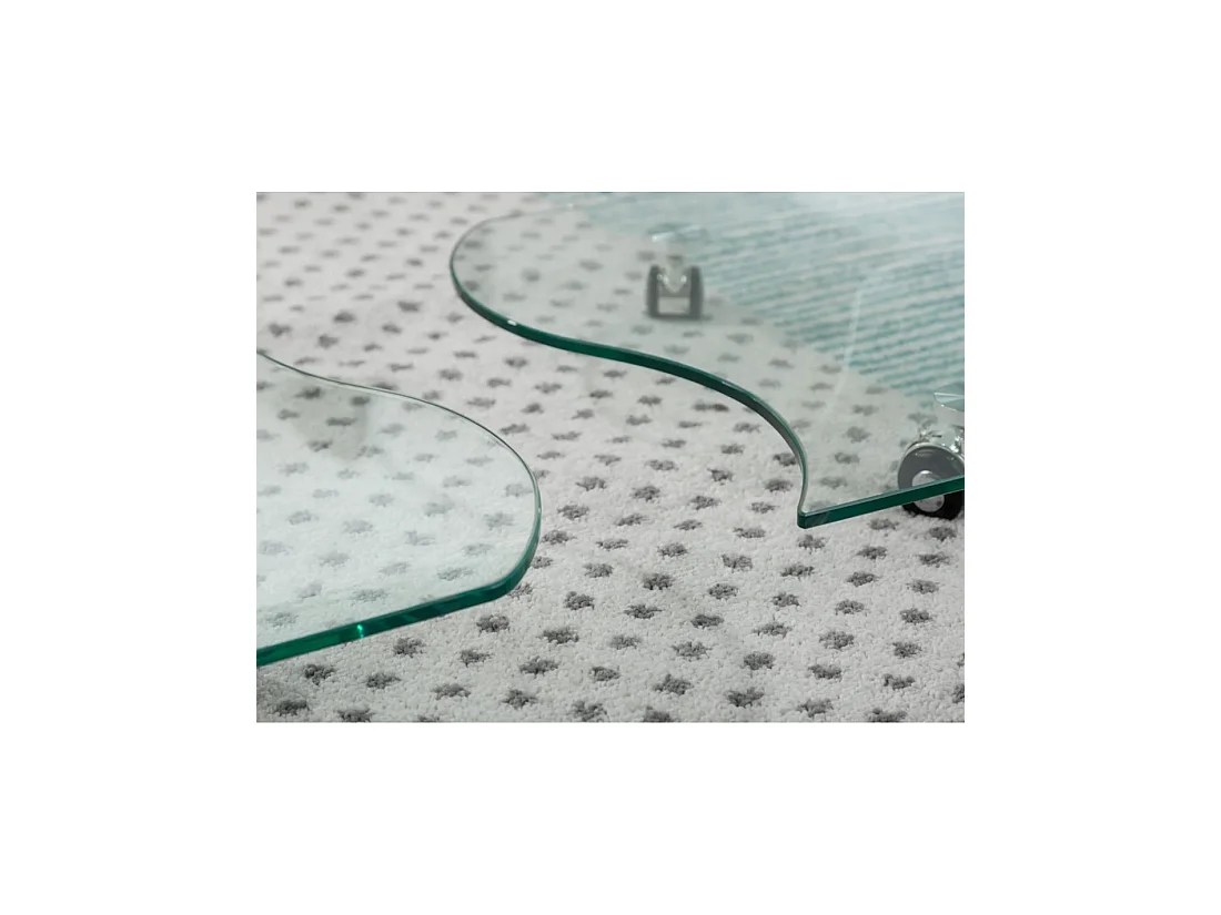 Table basse HOLOW avec roulettes – Table basse design asymétrique en verre trempé
