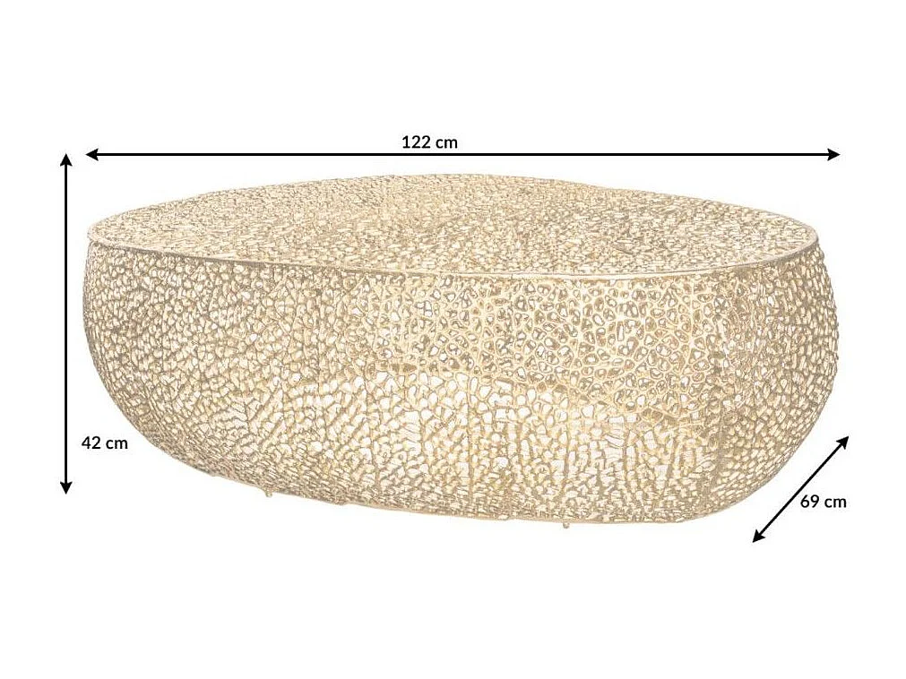 Table basse design METRIX 122x69 cm – Aluminium doré à motifs arrondis