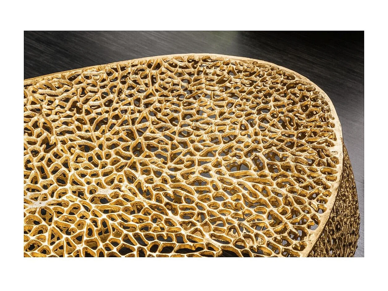 Table basse design METRIX 122x69 cm – Aluminium doré à motifs arrondis