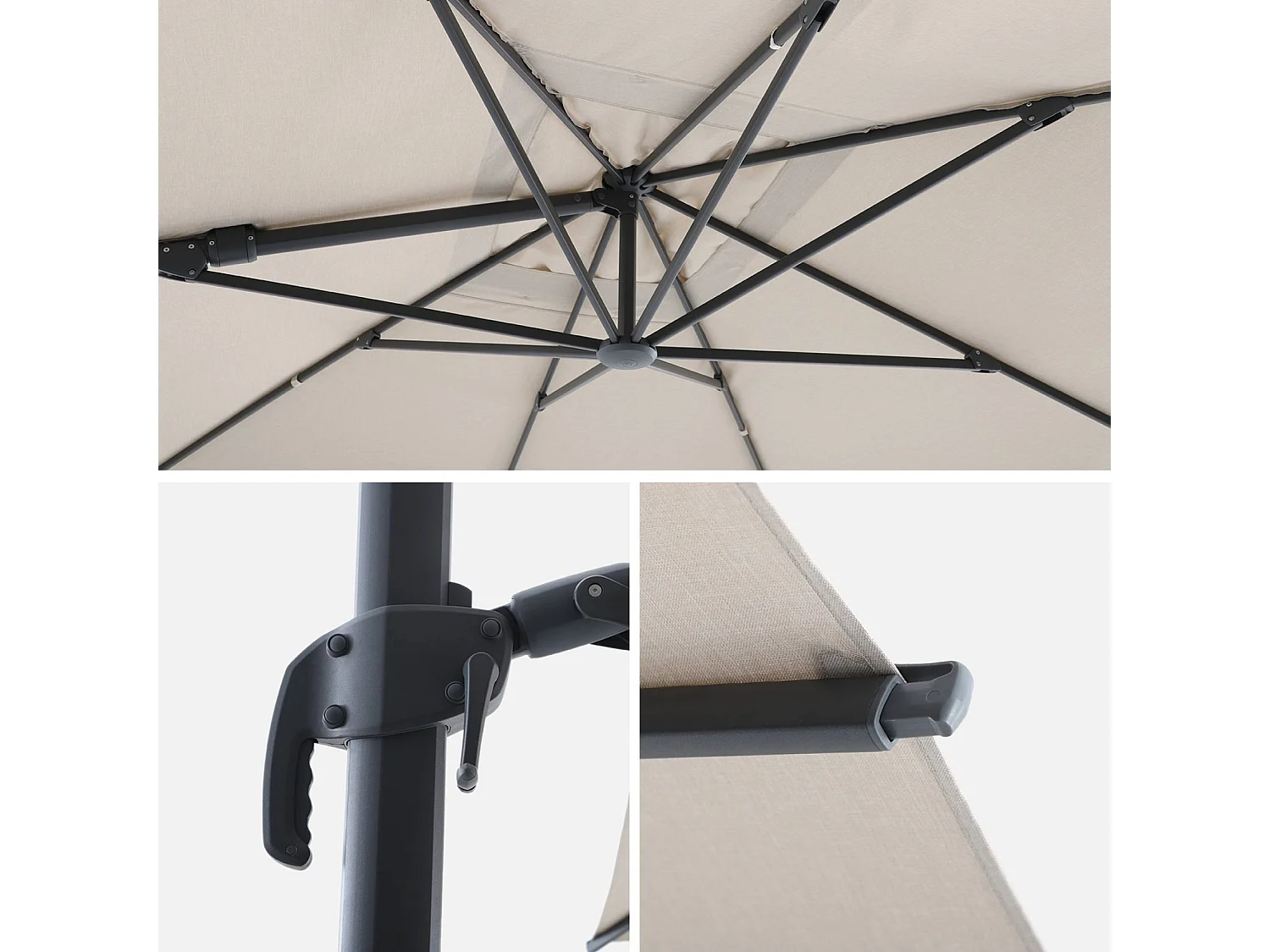 Parasol déporté rectangulaire 3x4m + housse et dalles à lester 98x98cm beige - Ombrea