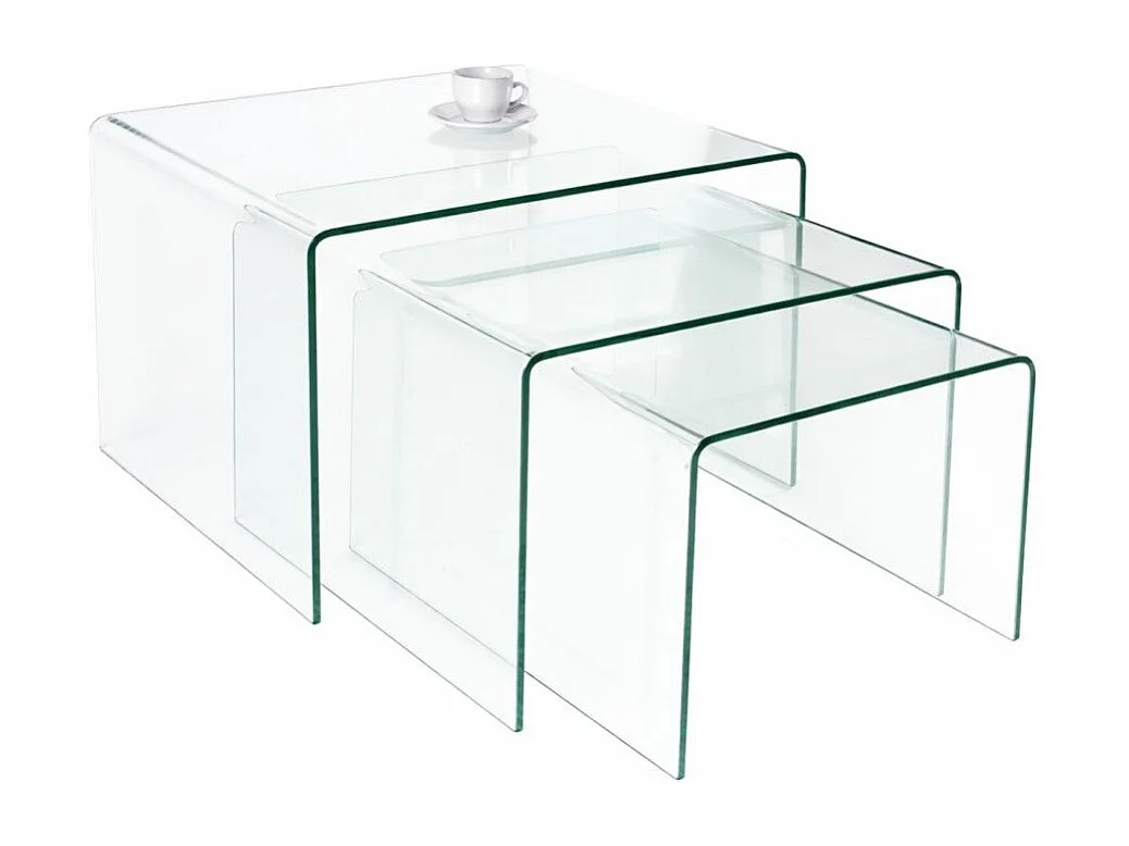 Tables basses empilables HOLOW – Lot de 3 tables basses design en verre trempé