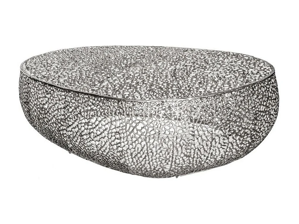 Table basse design METRIX 122x69 cm – Aluminium argenté à motifs arrondis