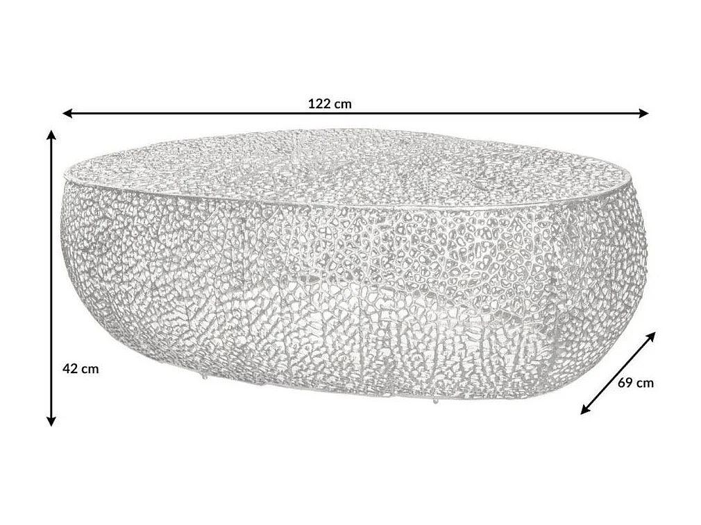 Table basse design METRIX 122x69 cm – Aluminium argenté à motifs arrondis