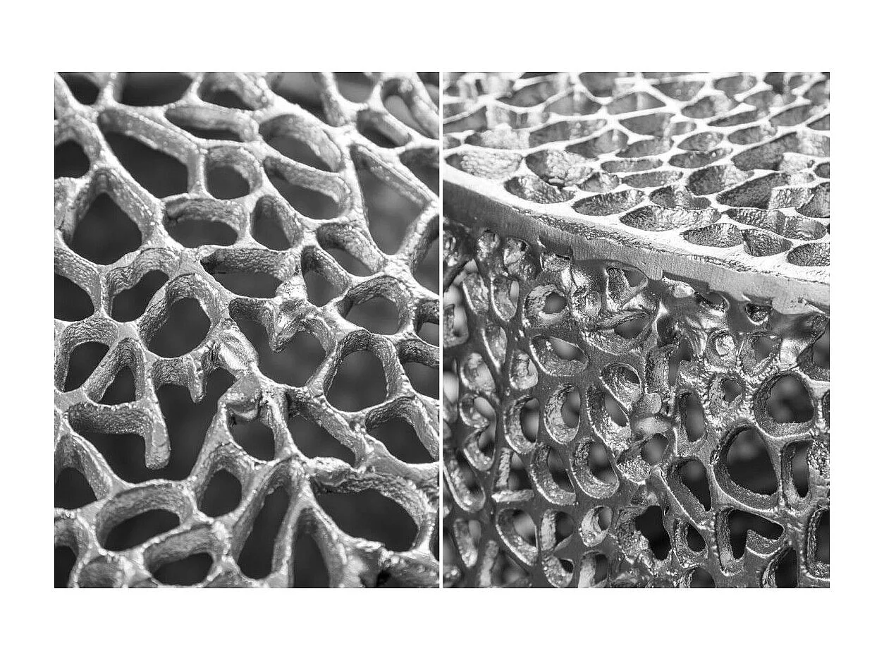 Table basse design METRIX 122x69 cm – Aluminium argenté à motifs arrondis