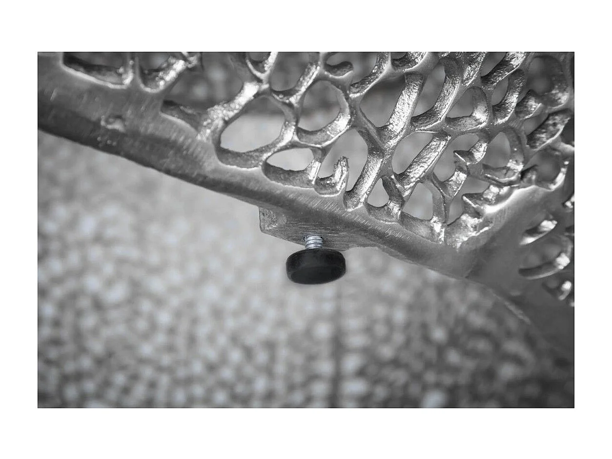 Table basse design METRIX 122x69 cm – Aluminium argenté à motifs arrondis