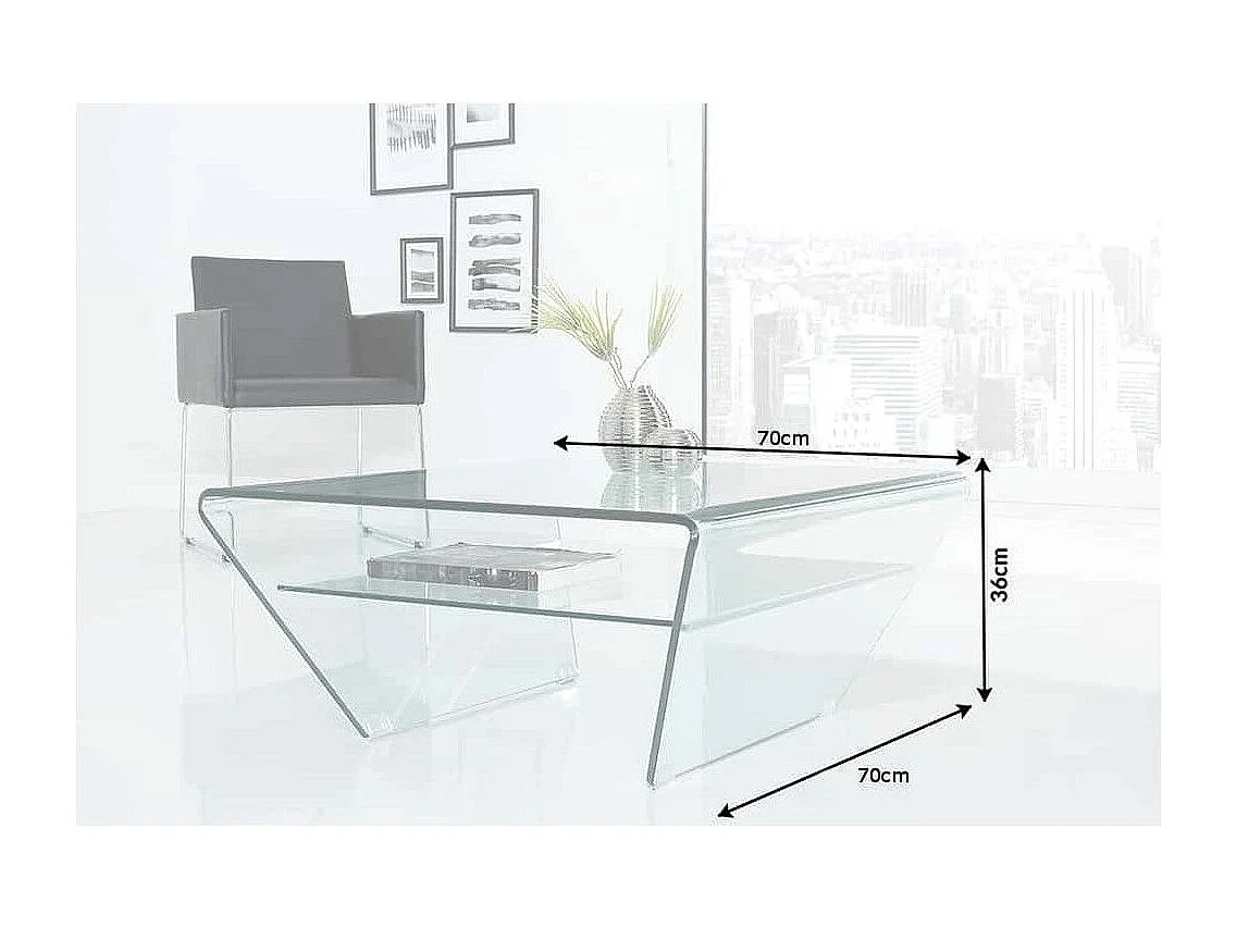 Table basse HOLOW avec étagère – Table basse design asymétrique en verre trempé