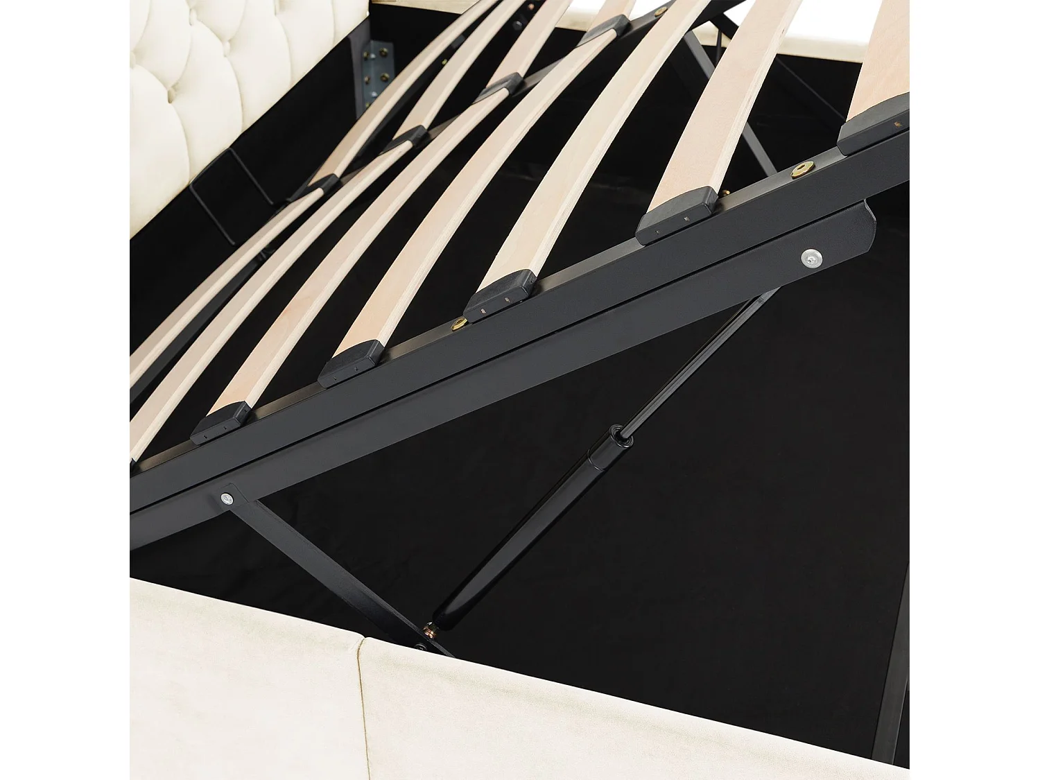 Lit Coffre NURI rembourré, Lit Double, Surface de Couchage 140x190 cm, Blanc Crème, Velours Doux et Lumineux