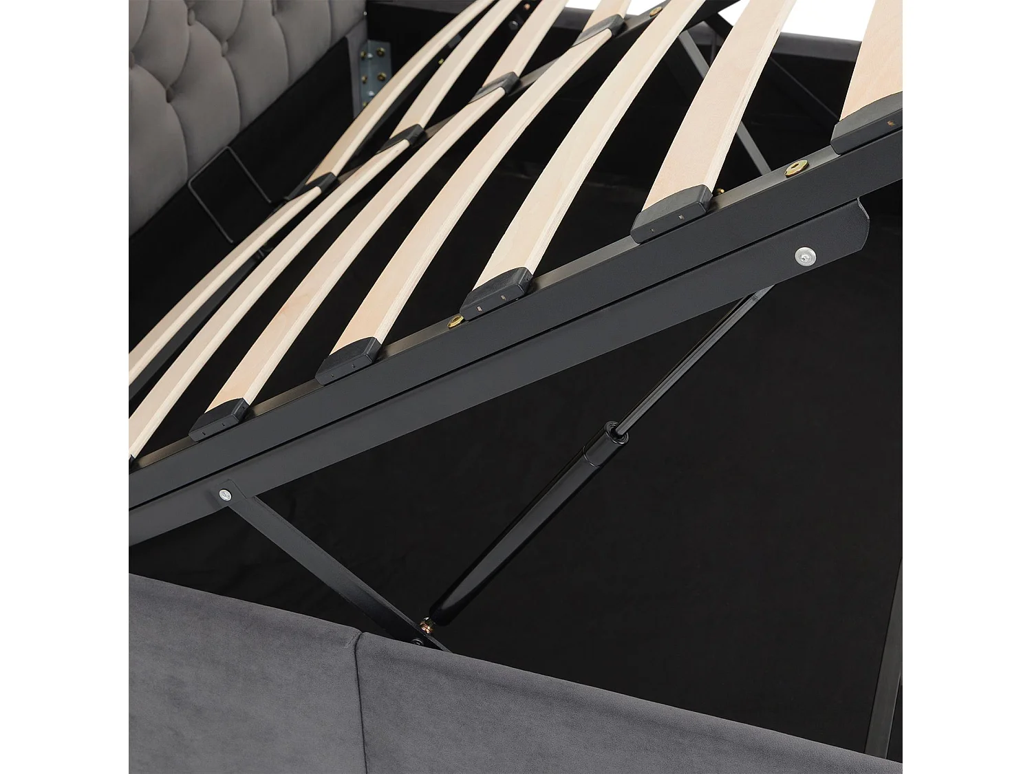 Lit Coffre NURI rembourré, Lit Double, Surface de Couchage 140x190 cm, Gris foncé, Velours Doux et Lumineux