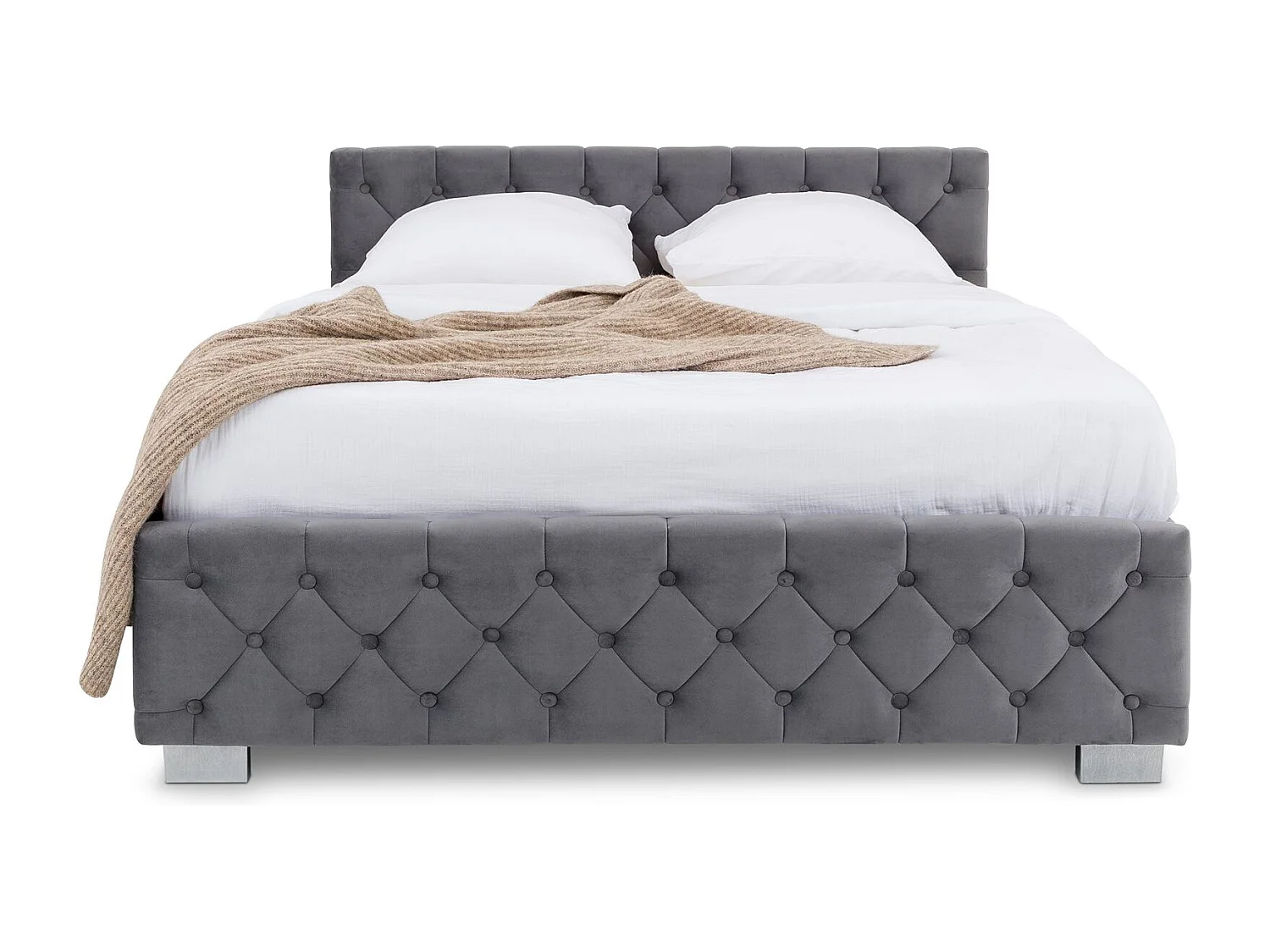 Lit Coffre NURI rembourré, Lit Double, Surface de Couchage 140x190 cm, Gris foncé, Velours Doux et Lumineux