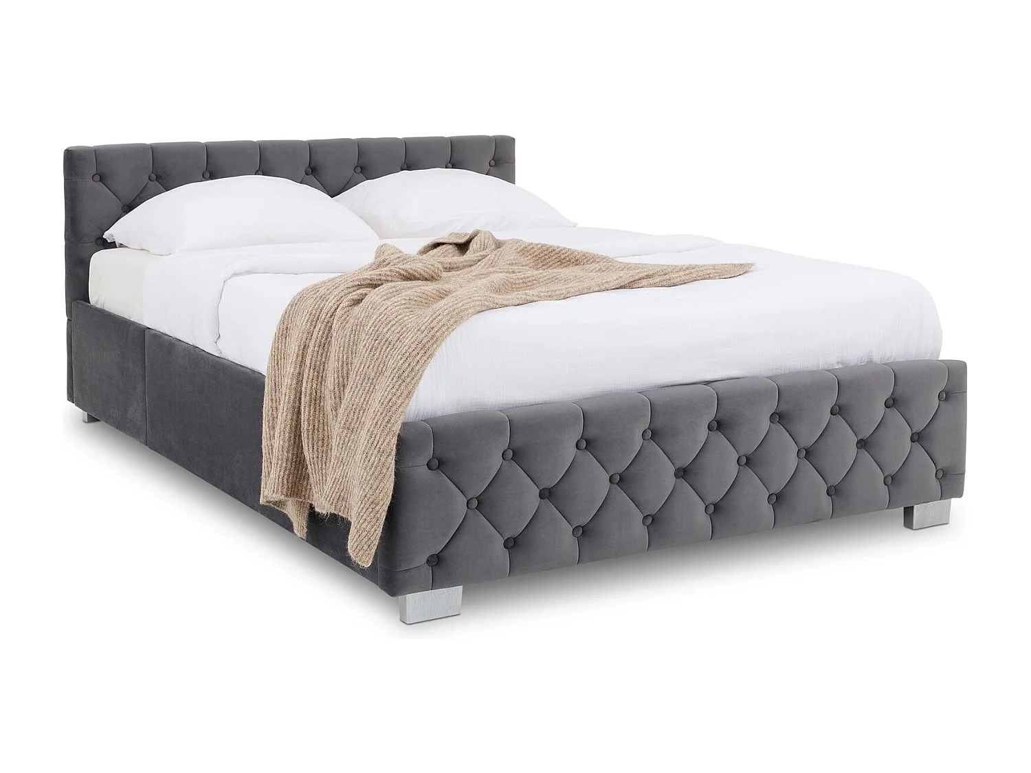 Lit Coffre NURI rembourré, Lit Double, Surface de Couchage 140x190 cm, Gris foncé, Velours Doux et Lumineux