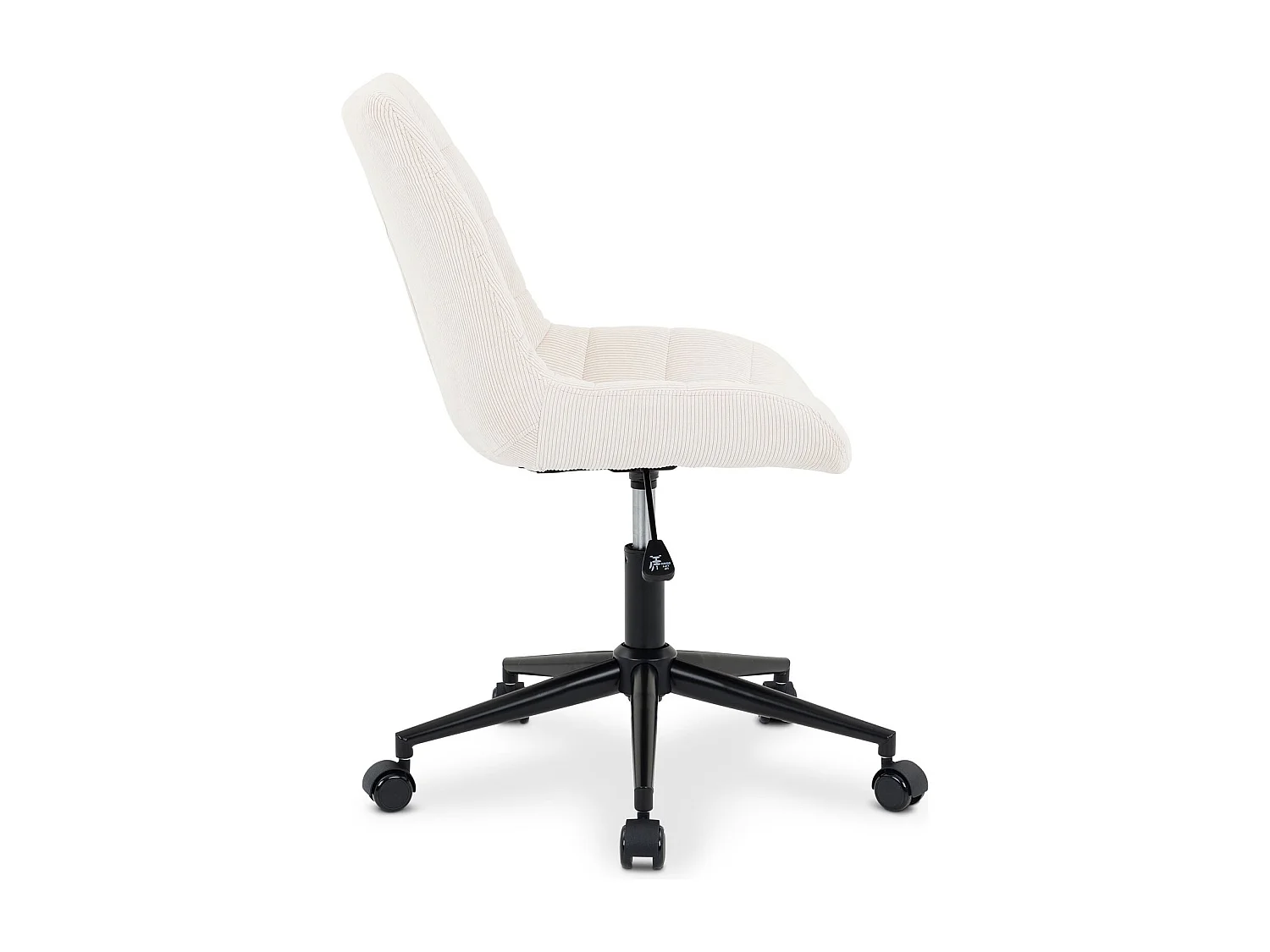 Chaise de bureau VASILO Fauteuil en Velours Côtelé Blanc Crème avec Piétement en Métal Laqué Noir, Assise Réglabe en Hauteur