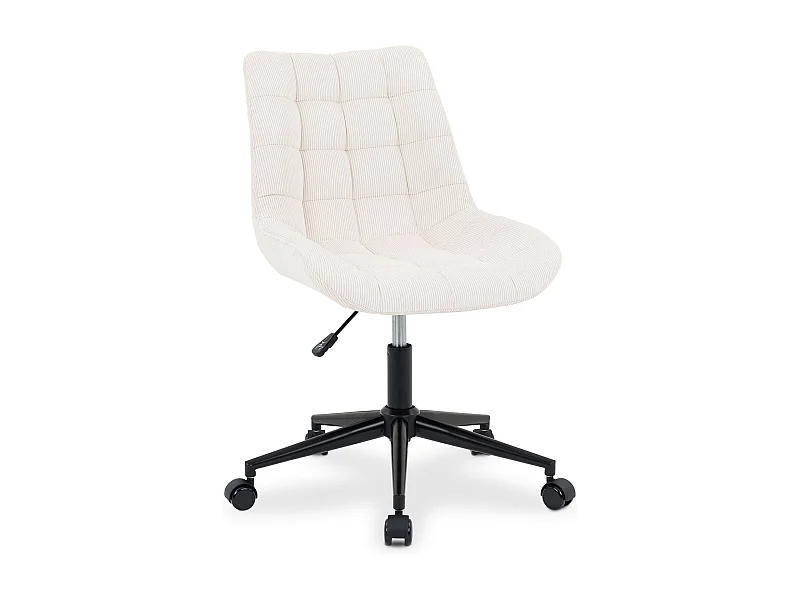 Chaise de bureau VASILO Fauteuil en Velours Côtelé Blanc Crème avec Piétement en Métal Laqué Noir, Assise Réglabe en Hauteur