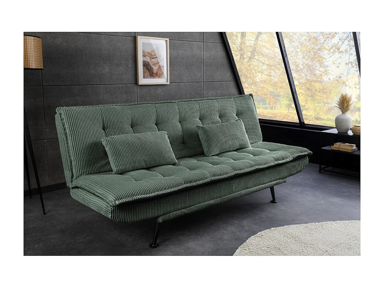 Slaapbank SERENO groen – 3-zitsbank in ribfluweel