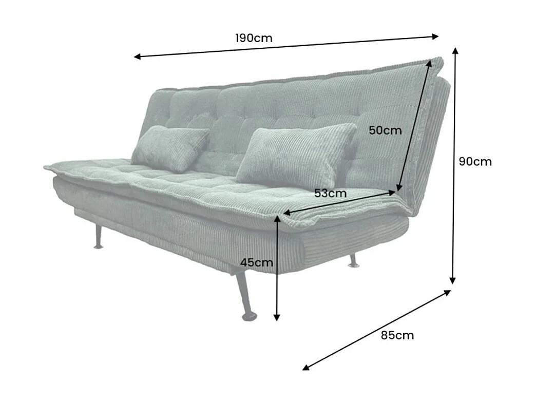 Slaapbank SERENO groen – 3-zitsbank in ribfluweel