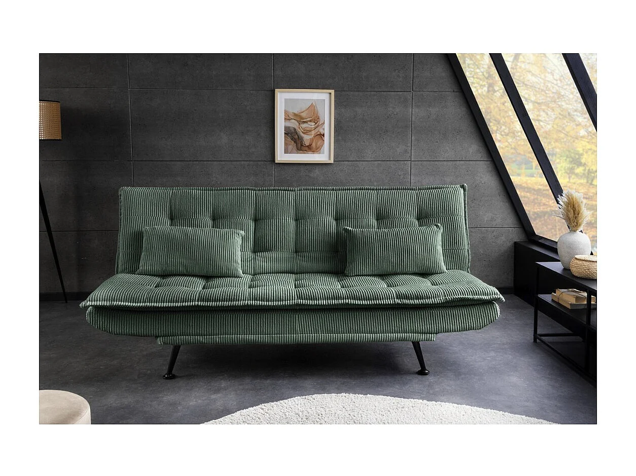 Slaapbank SERENO groen – 3-zitsbank in ribfluweel