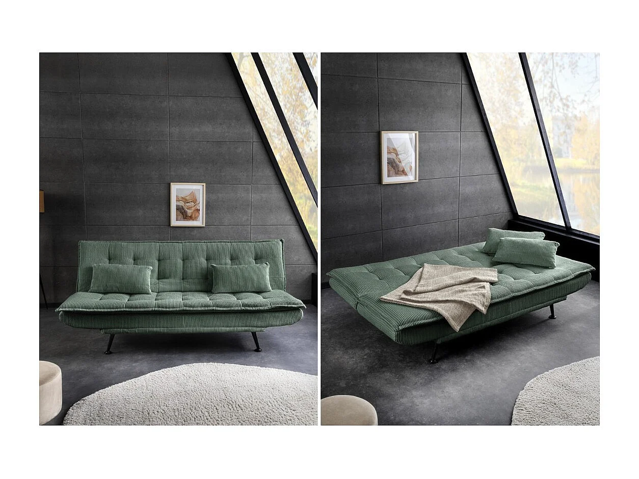 Slaapbank SERENO groen – 3-zitsbank in ribfluweel