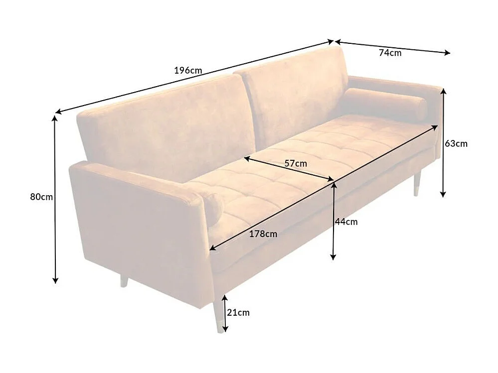Canapé droit ATELIA jaune moutarde convertible – Canapé-lit design en velours avec structure en bois massif