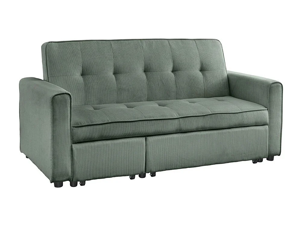 Modulaire slaapbank ROULY groen 180 cm – Rechte bank, hoekbank of bed in ribfluweel