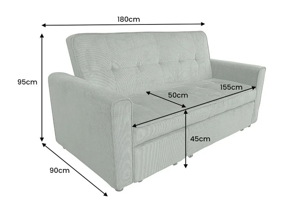 Modulaire slaapbank ROULY groen 180 cm – Rechte bank, hoekbank of bed in ribfluweel