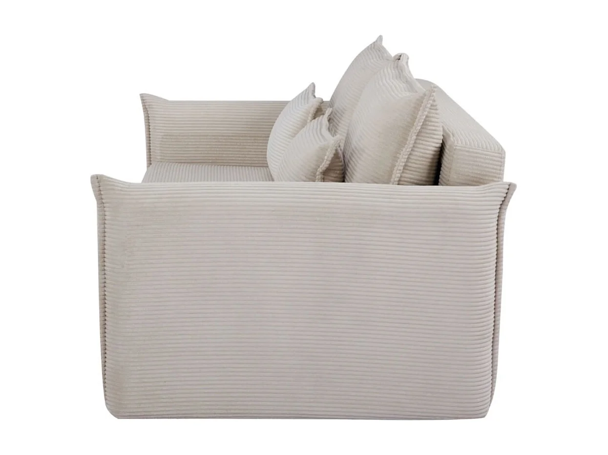 Canapé droit CALDERO beige convertible avec coffre – Canapé-lit en velours côtelé avec rangement intégré