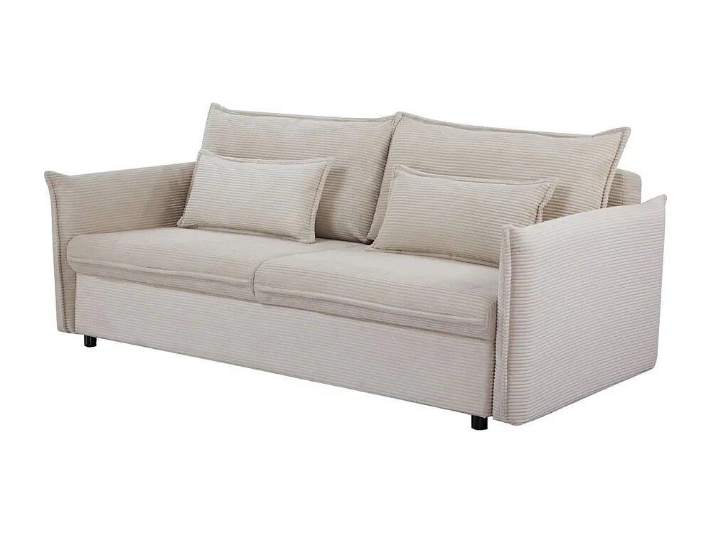 Sofá recto CALDERO beige convertible con almacenamiento - Sofá-cama de pana con almacenamiento integrado