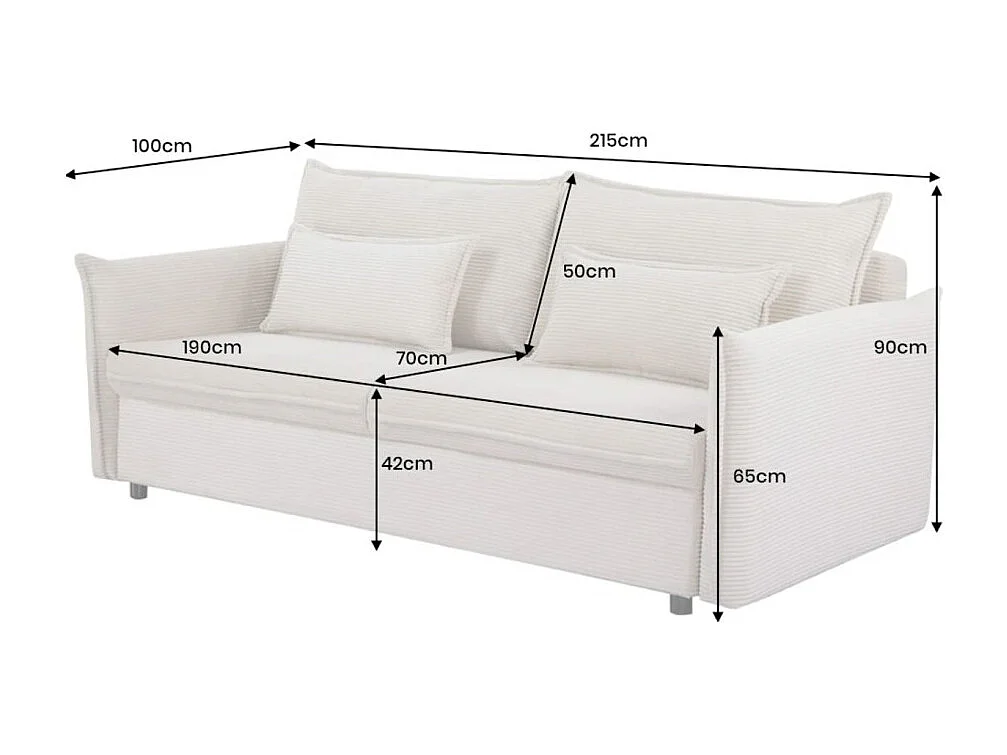 Sofá recto CALDERO beige convertible con almacenamiento - Sofá-cama de pana con almacenamiento integrado