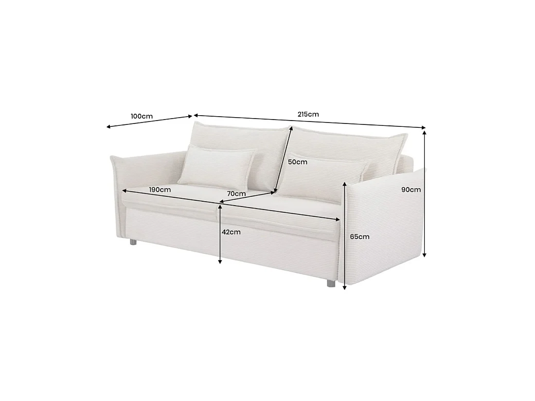 Straight CALDERO beige convertible sofa with storage - Ribbed velvet sofa bed with integrated storage