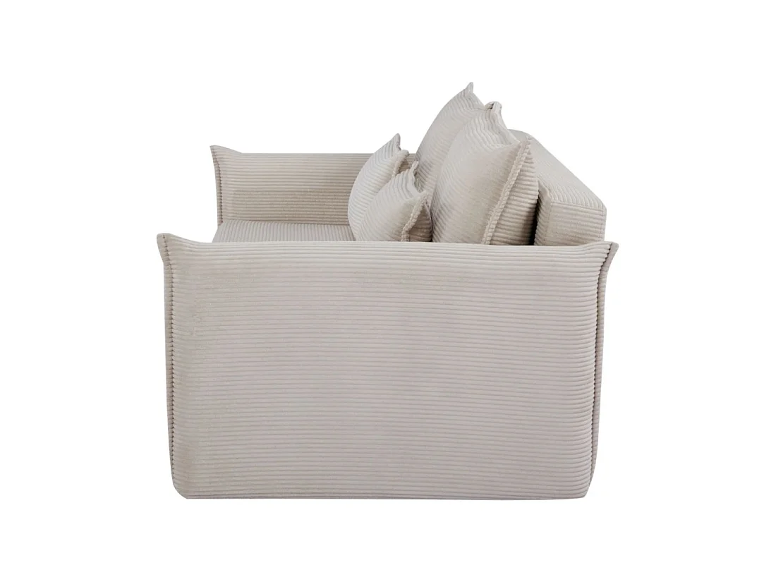 Straight CALDERO beige convertible sofa with storage - Ribbed velvet sofa bed with integrated storage