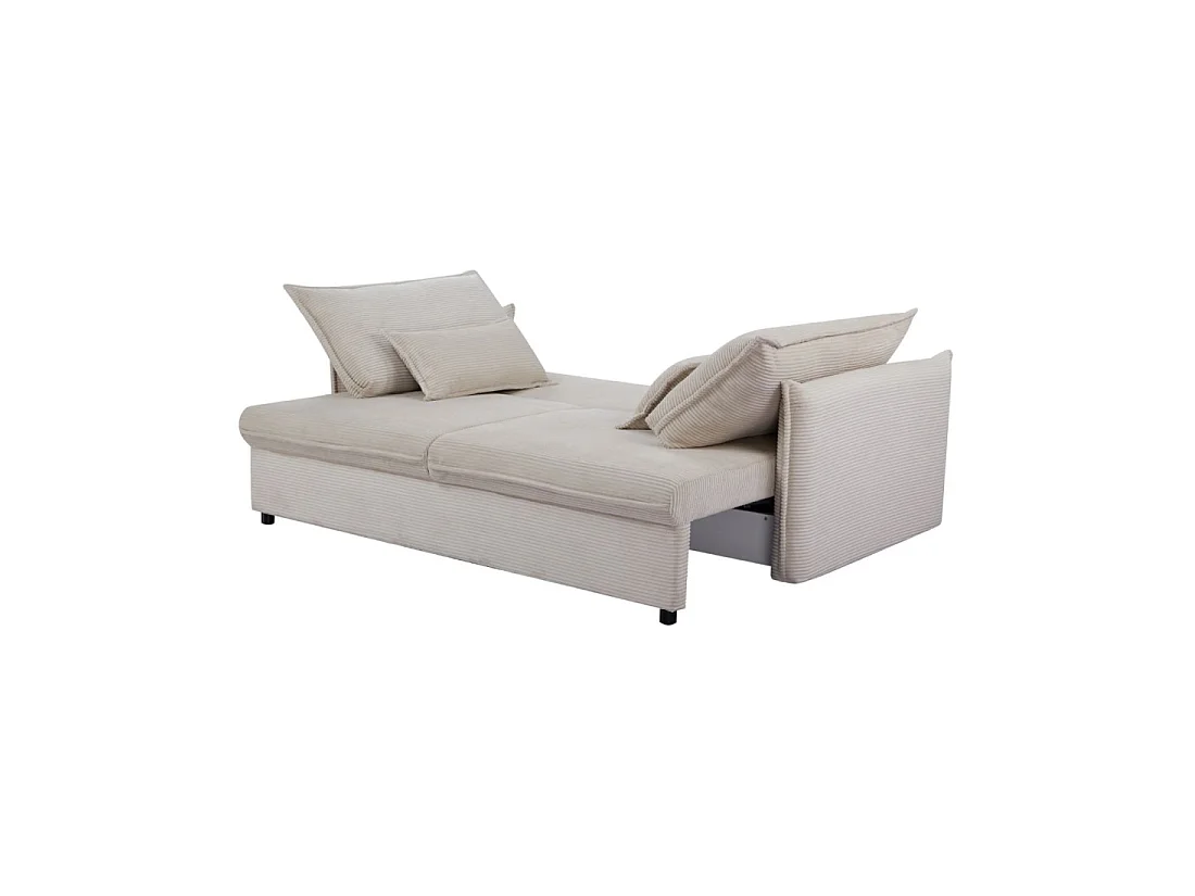 Straight CALDERO beige convertible sofa with storage - Ribbed velvet sofa bed with integrated storage