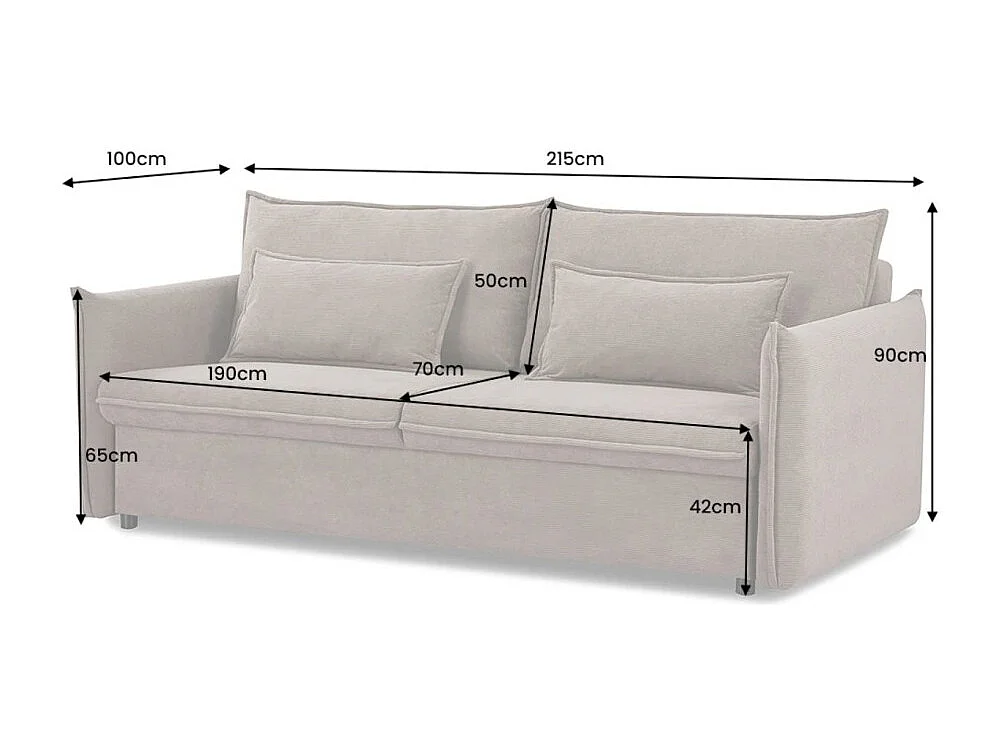 Canapé droit CALDERO taupe convertible avec coffre – Canapé-lit en velours côtelé avec rangement intégré