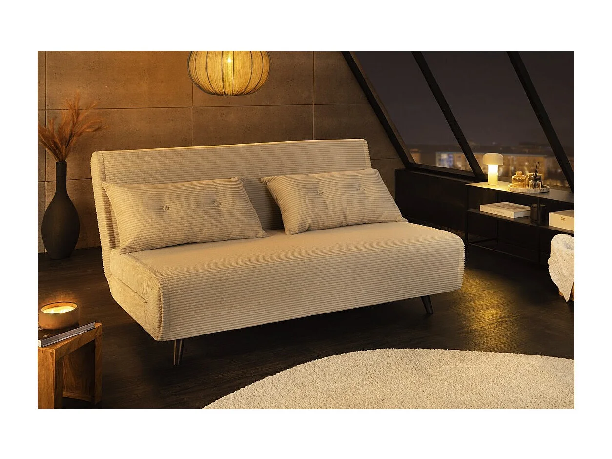 Canapé droit convertible PRESTO blanc beige – Canapé-lit 2 places