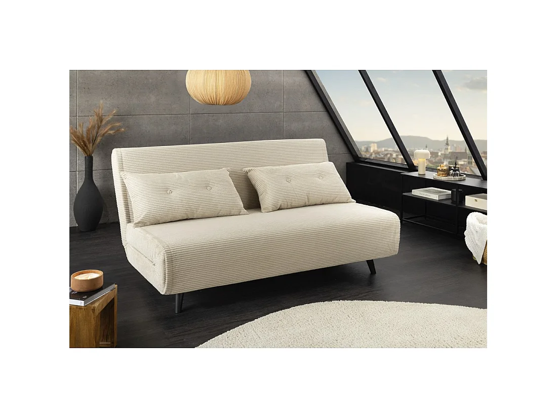 Sofa rechtwinklig umwandelbar PRESTO weiß beige – Schlafsofa 2 Plätze