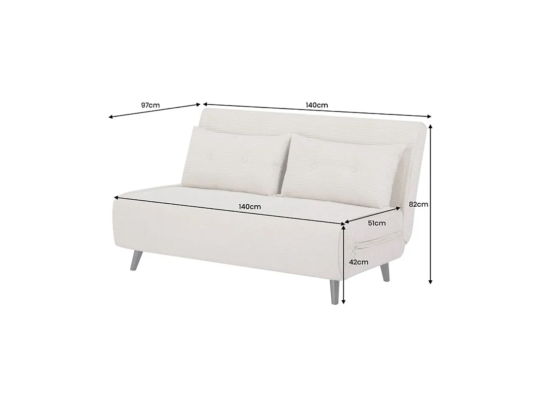 Sofa rechtwinklig umwandelbar PRESTO weiß beige – Schlafsofa 2 Plätze