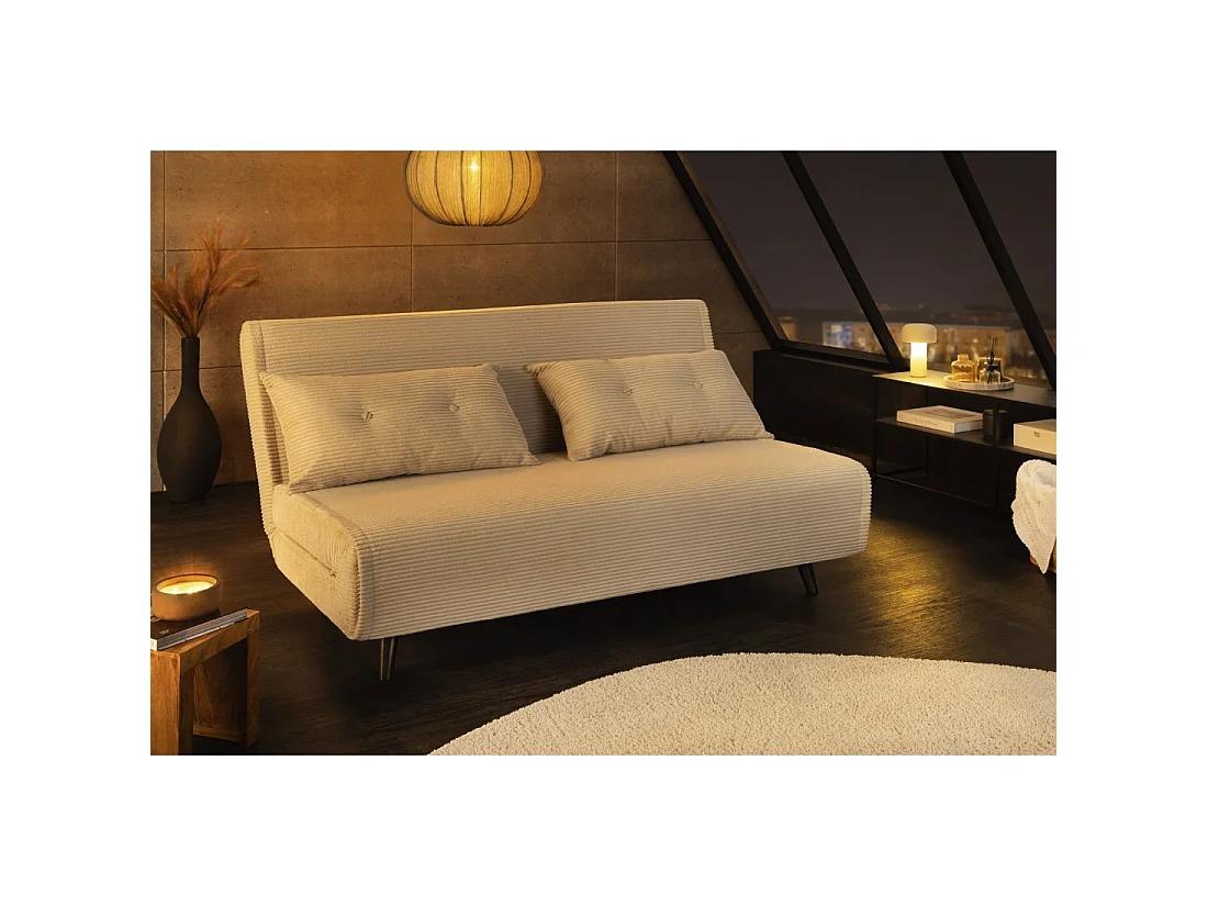 Sofa rechtwinklig umwandelbar PRESTO weiß beige – Schlafsofa 2 Plätze
