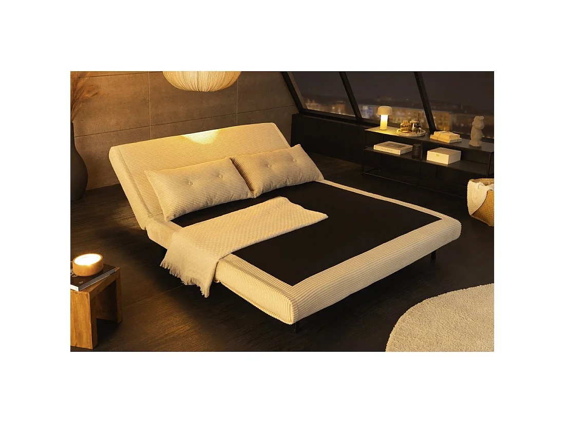 Sofa rechtwinklig umwandelbar PRESTO weiß beige – Schlafsofa 2 Plätze