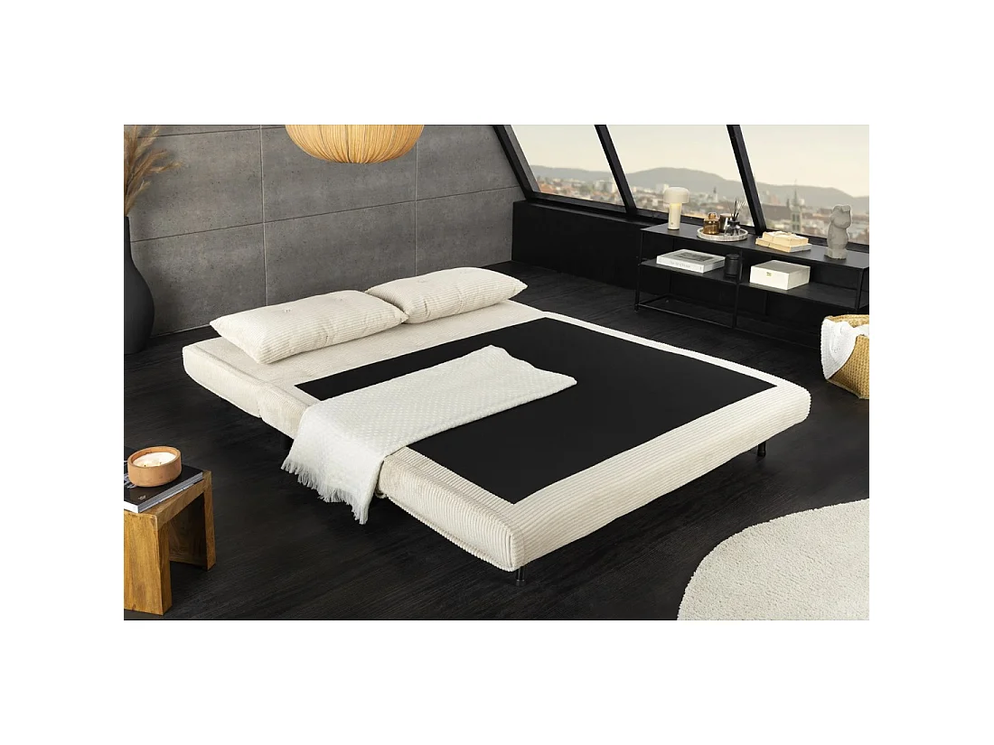 Sofa rechtwinklig umwandelbar PRESTO weiß beige – Schlafsofa 2 Plätze