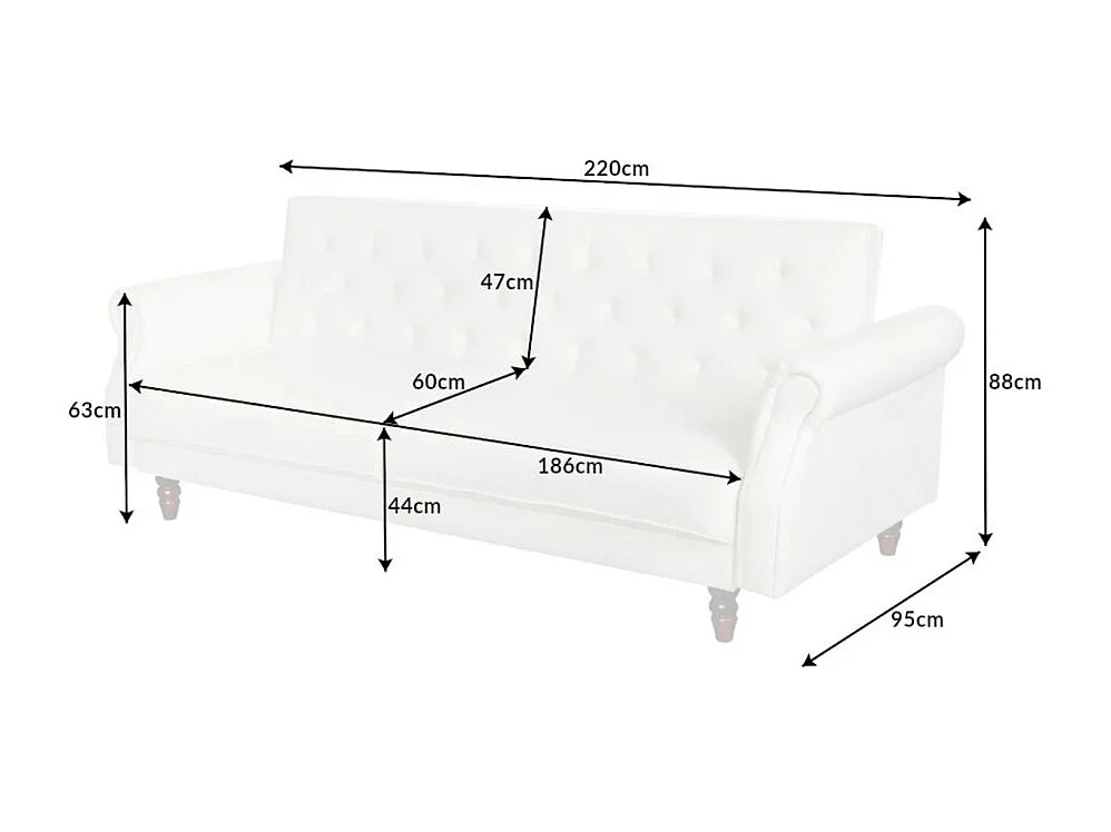 Canapé droit convertible MILES blanc – Canapé classique en tissu avec structure en bois massif