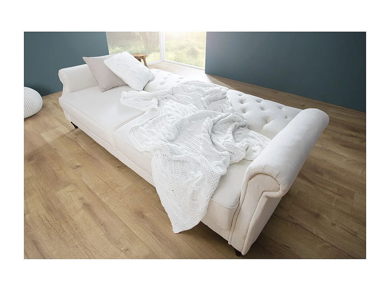 Canapé droit convertible MILES blanc – Canapé classique en tissu avec structure en bois massif