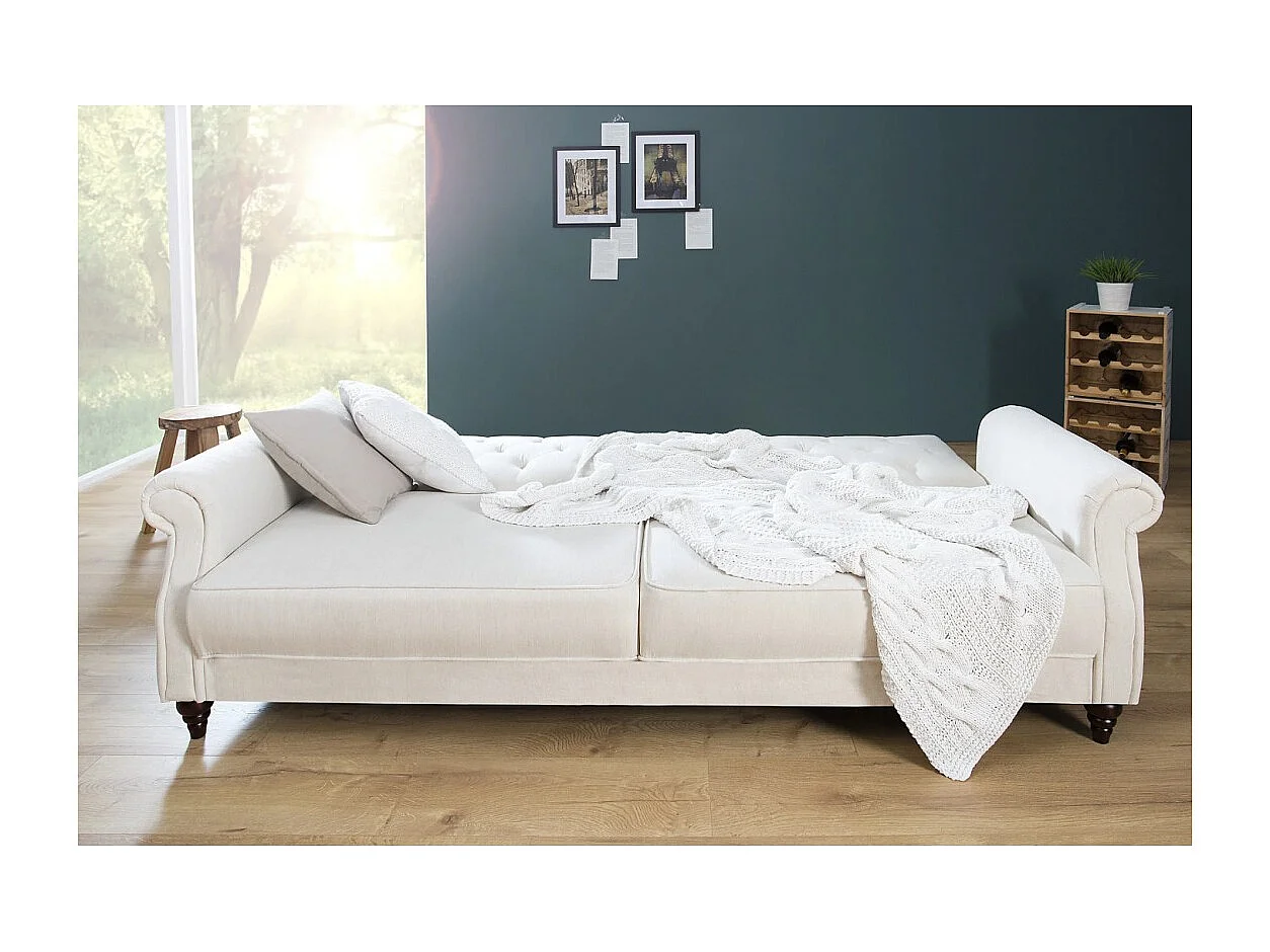 Canapé droit convertible MILES blanc – Canapé classique en tissu avec structure en bois massif