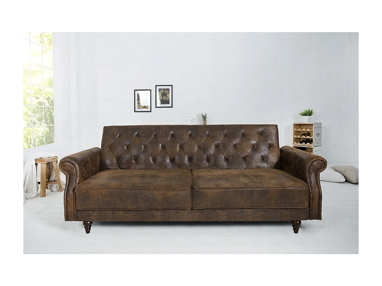 Canapé droit convertible MILES marron – Canapé baroque en microfibre avec structure en bois massif