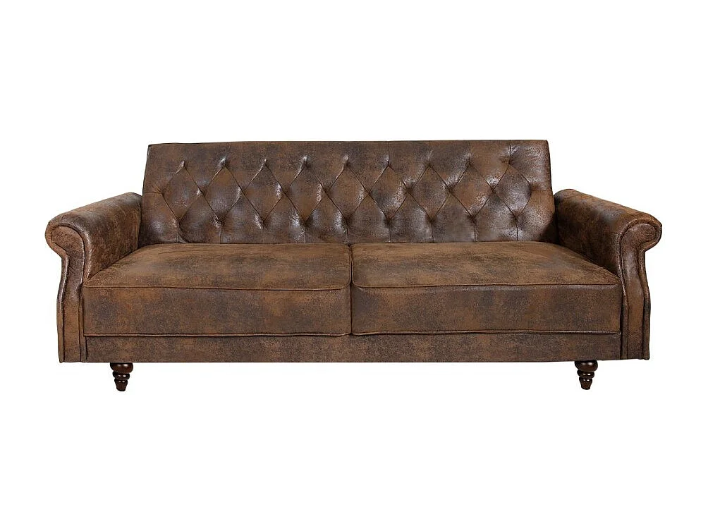 Canapé droit convertible MILES marron – Canapé baroque en microfibre avec structure en bois massif