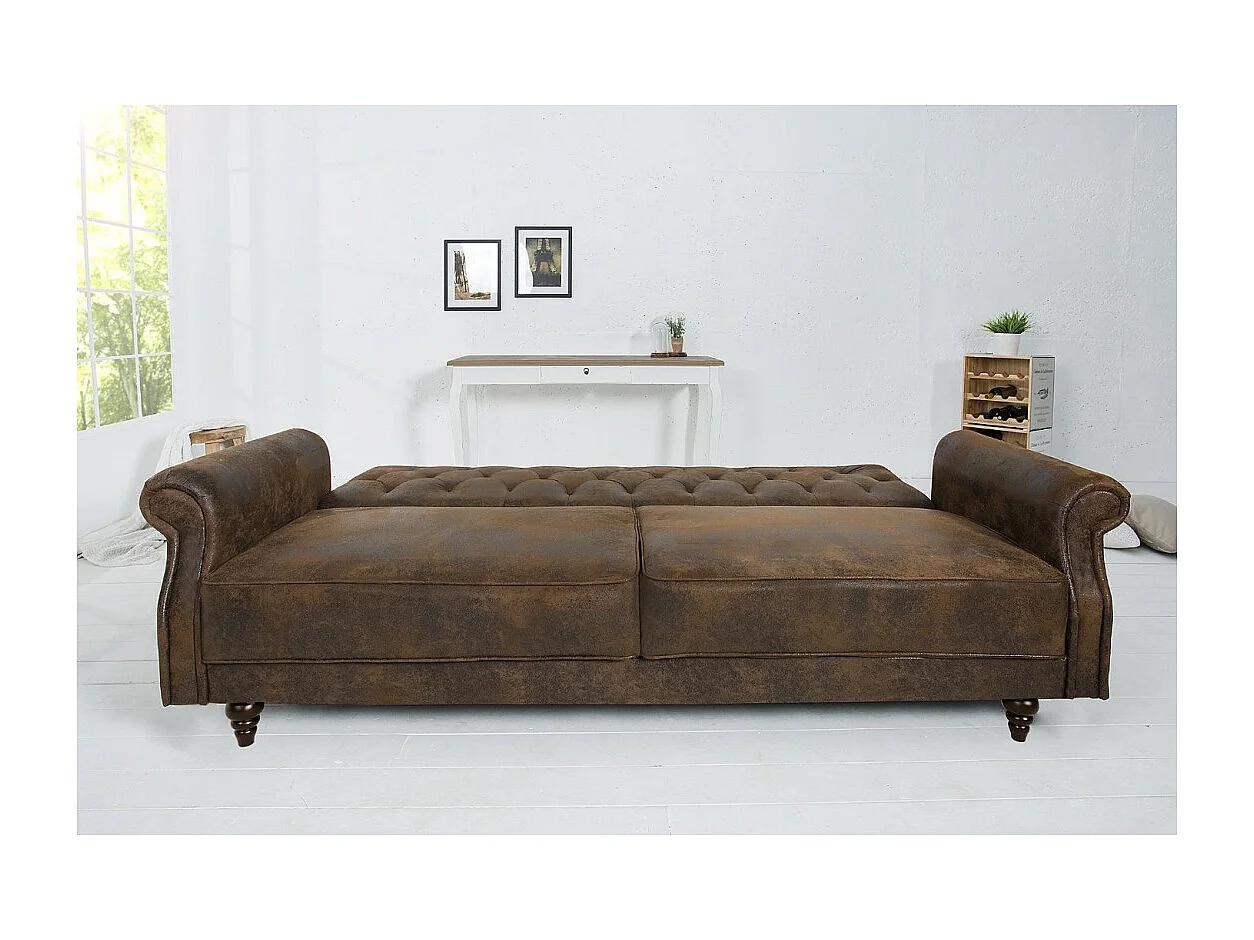 Canapé droit convertible MILES marron – Canapé baroque en microfibre avec structure en bois massif