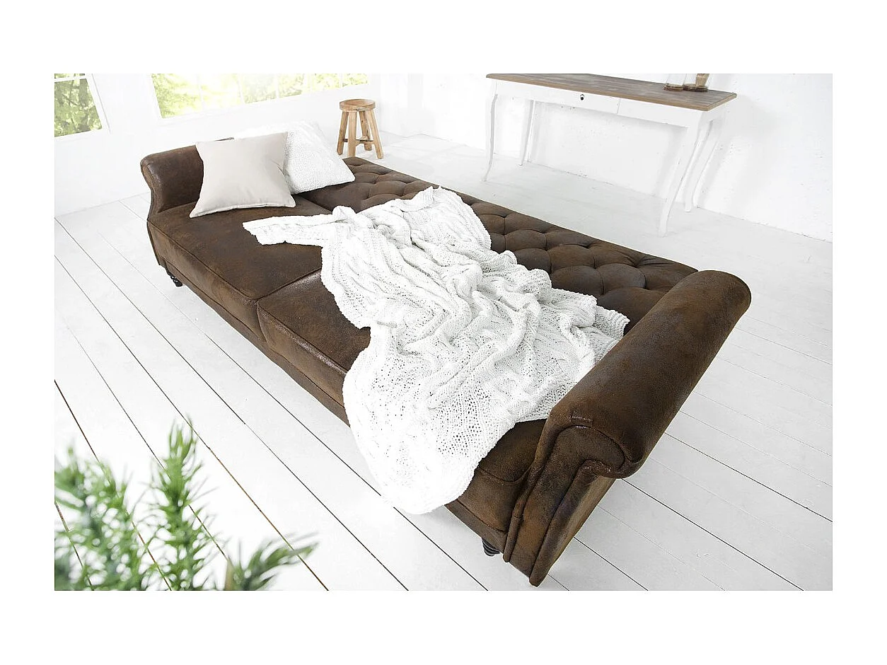 Canapé droit convertible MILES marron – Canapé baroque en microfibre avec structure en bois massif