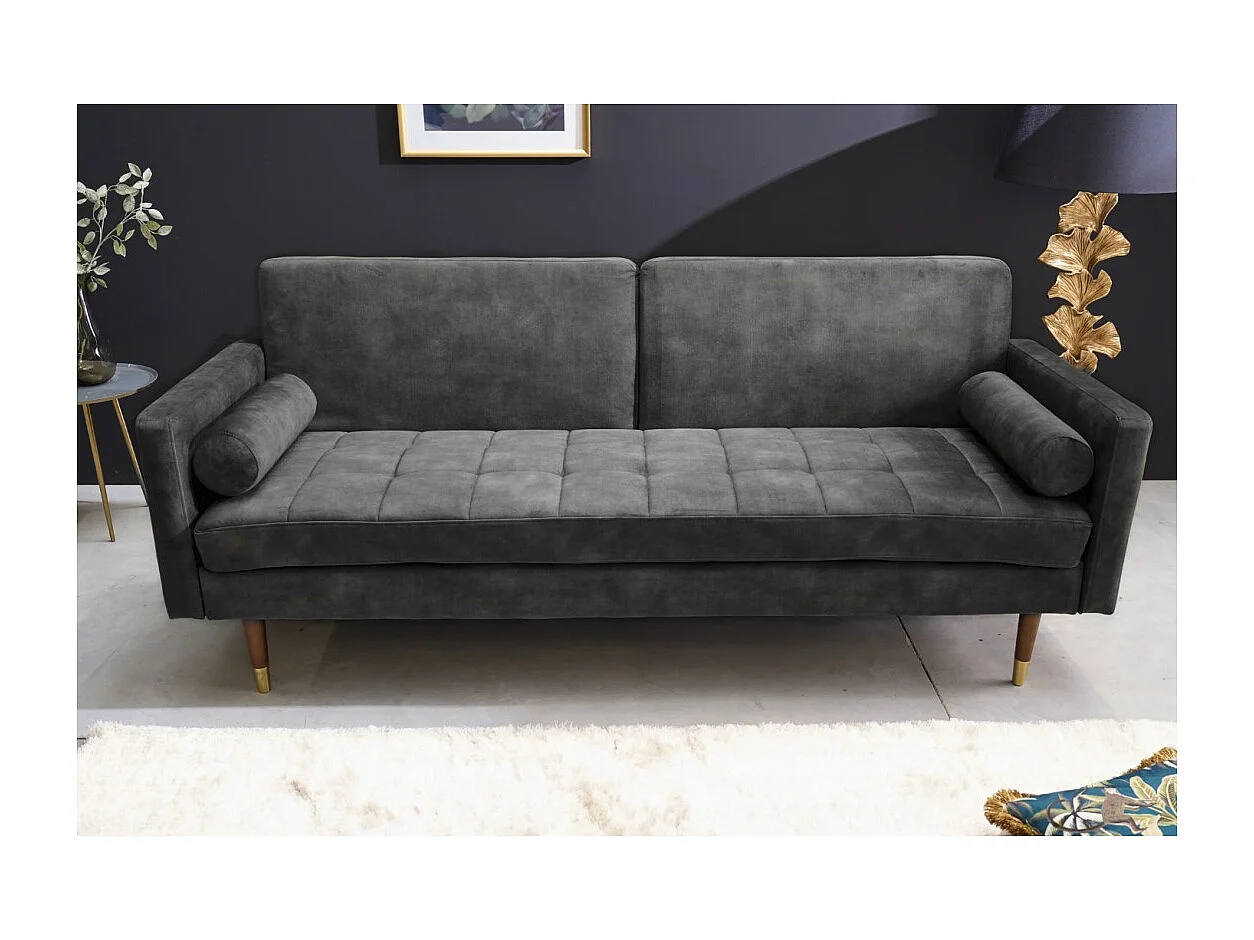 Canapé droit ATELIA gris convertible – Canapé-lit design en velours avec structure en bois massif