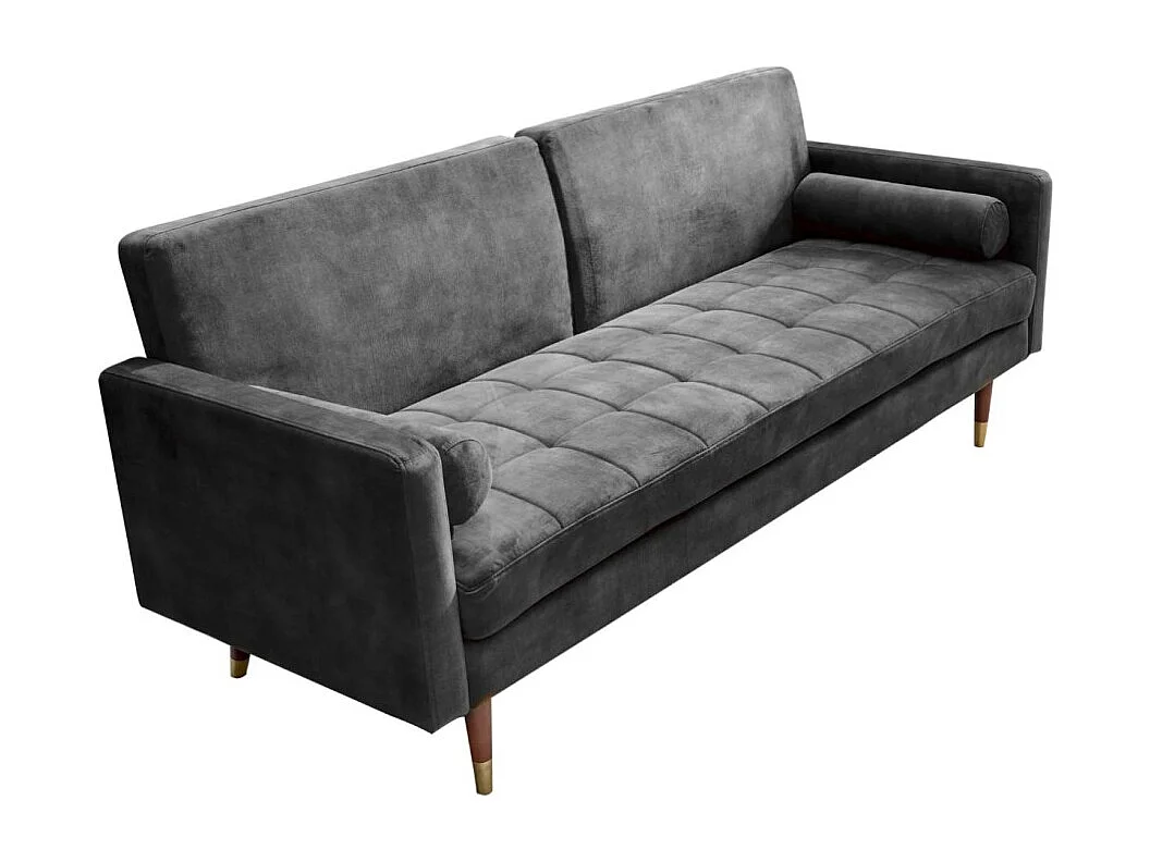 Canapé droit ATELIA gris convertible – Canapé-lit design en velours avec structure en bois massif