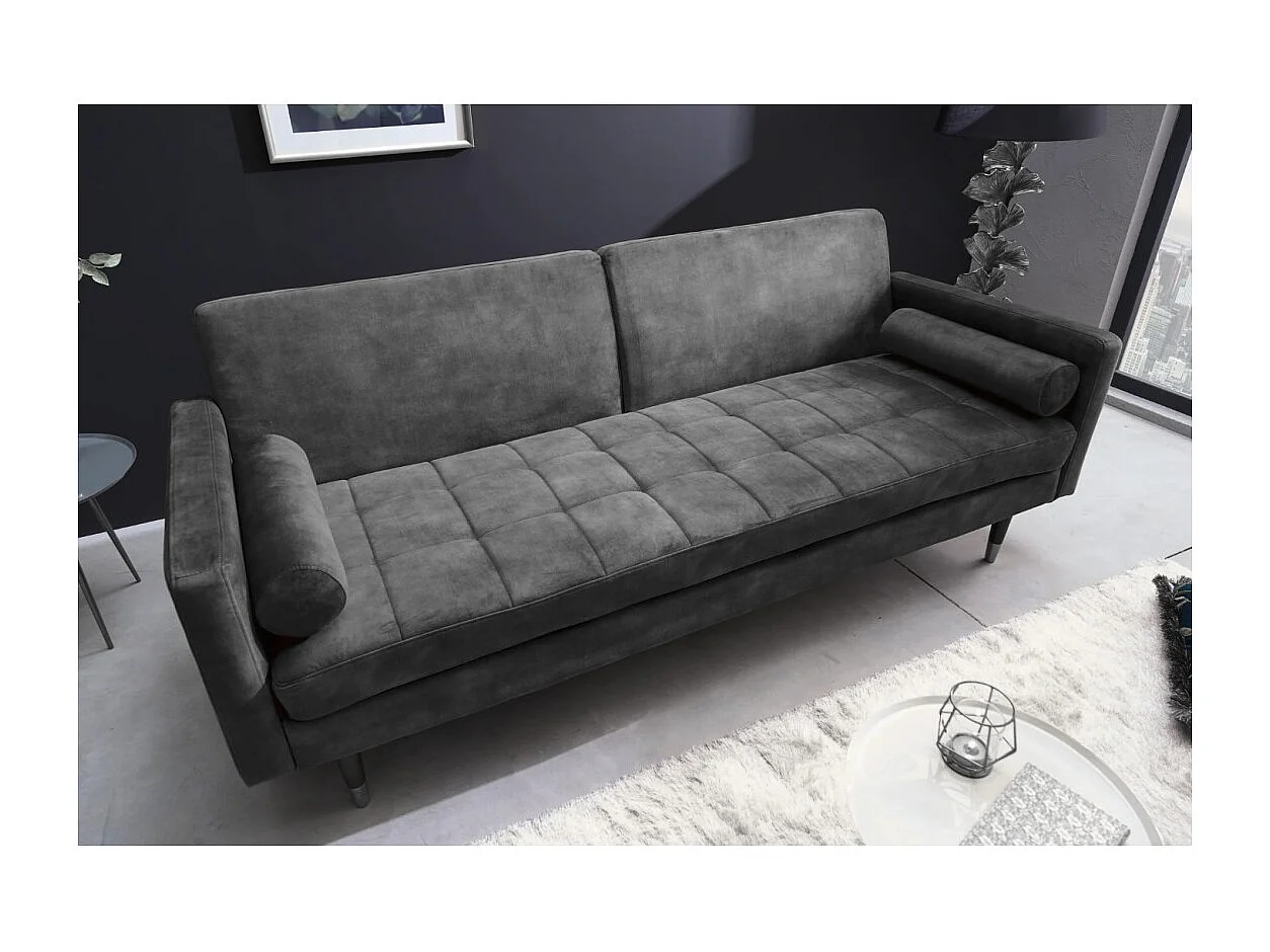 Canapé droit ATELIA gris convertible – Canapé-lit design en velours avec structure en bois massif