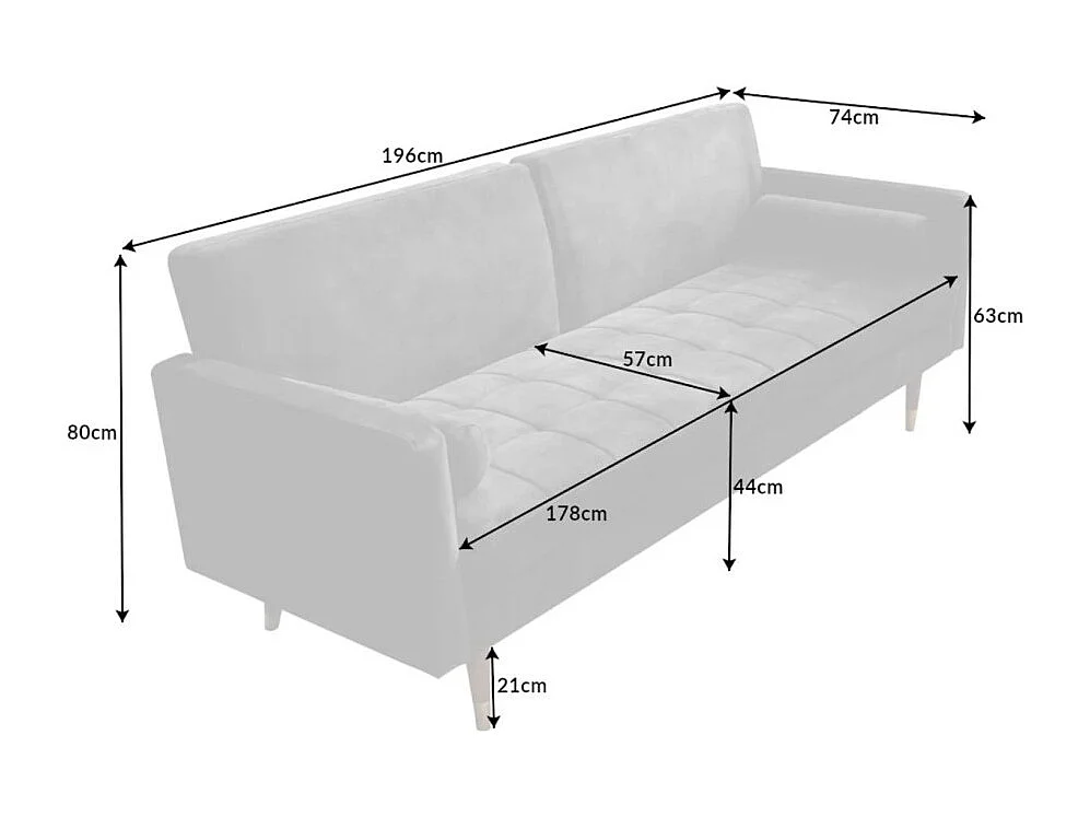 Canapé droit ATELIA gris convertible – Canapé-lit design en velours avec structure en bois massif