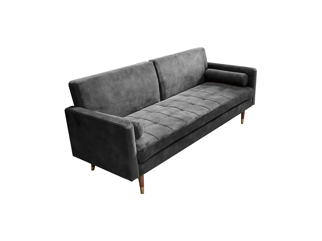 Sofa ATELIA grau, ausziehbar – Design-Schlafsofa aus Samt mit Massivholzgestell